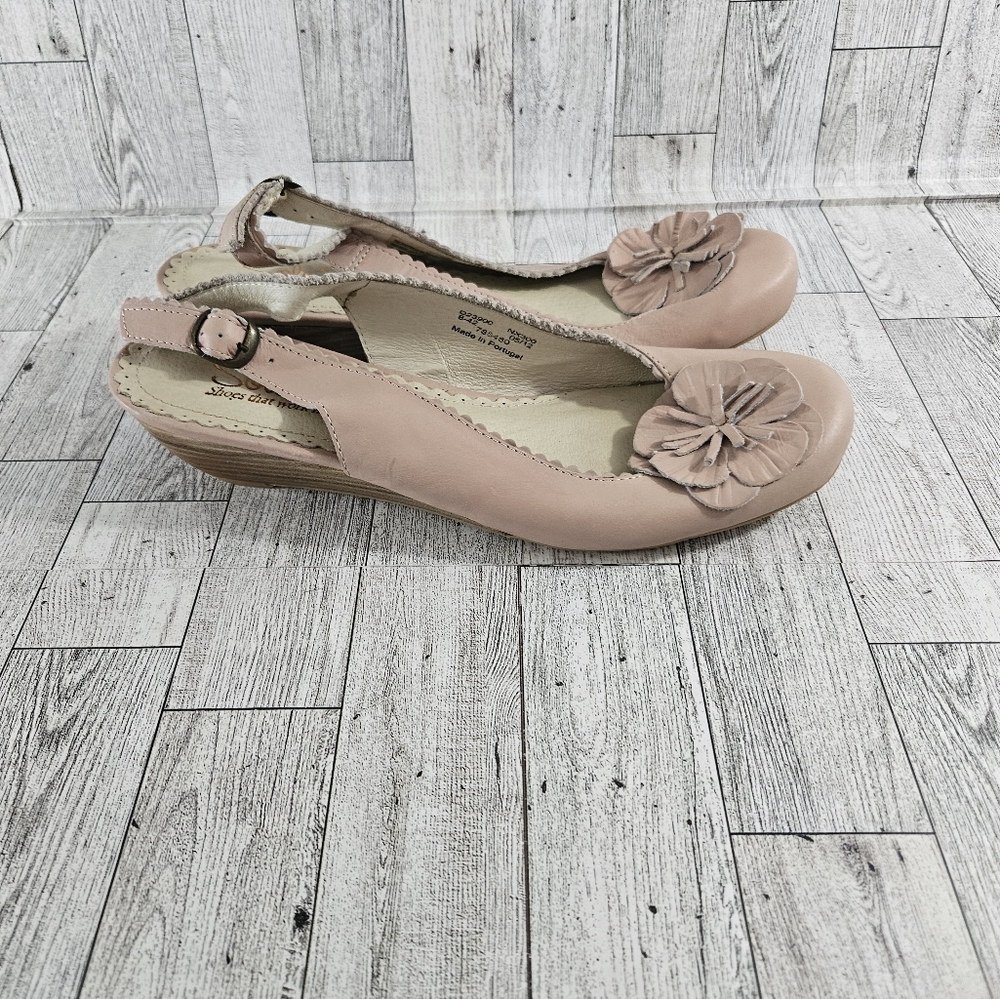 SOLE SURVIVOR BOW FRONT SHOES PINK LEATHER LOW WEDGES FLORAL SZ 8 EU 42